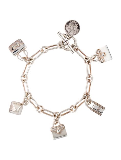 HERMES Sterling Silver Five Bags Amulette Charm Bracelet